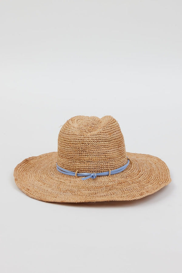 Raffia Crochet Continental Hat - Natutral/Blue