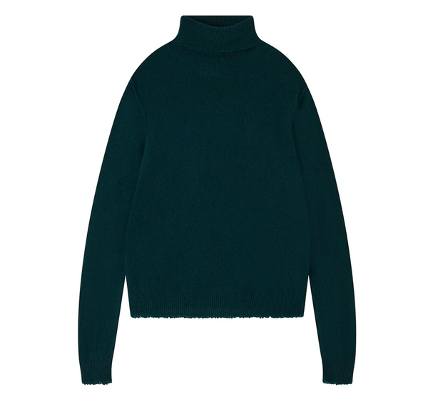 Distressed Roll Collar Sweater - Jade