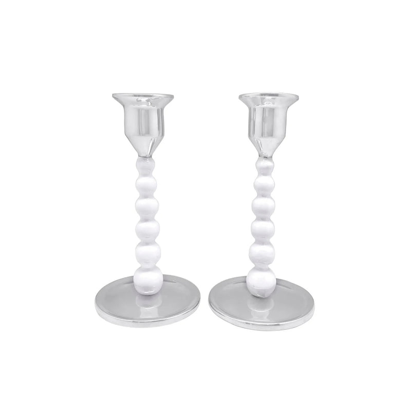 White Pearled Candlestick Set - Small