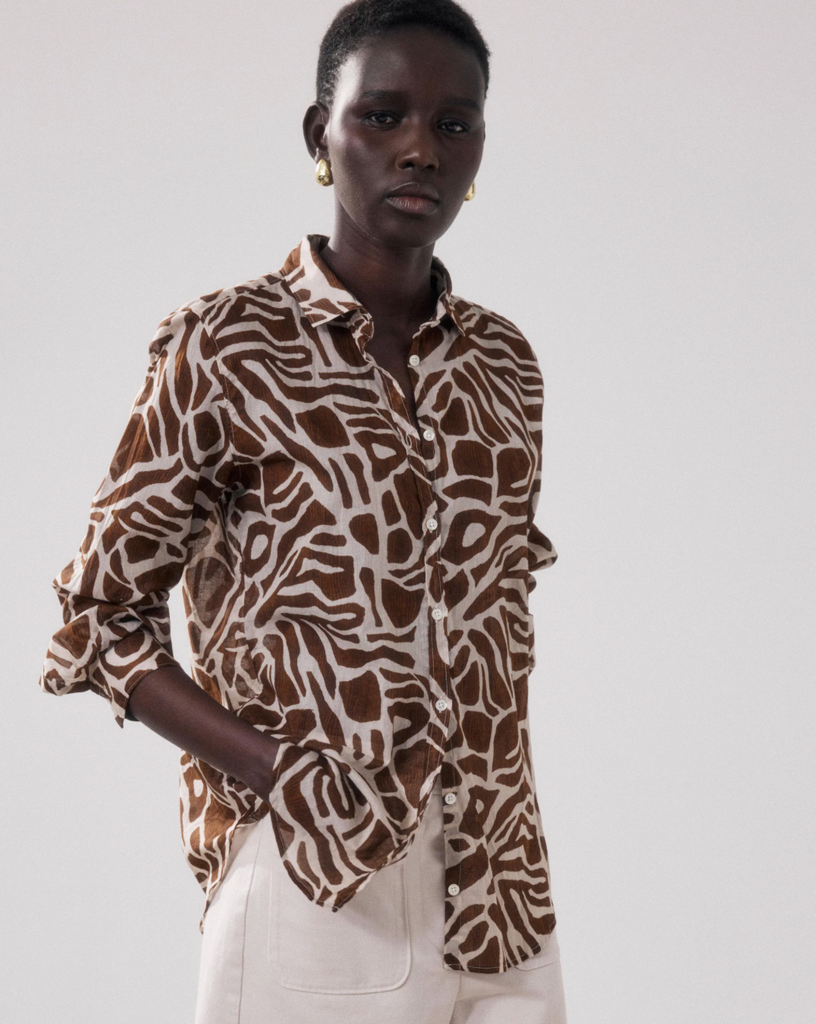 Corazon Printed Cotton Shirt - Natural & Brown