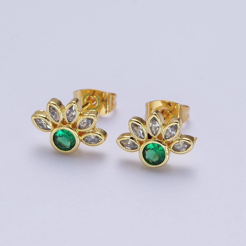 Emerald Marquise Cluster Flower Stud