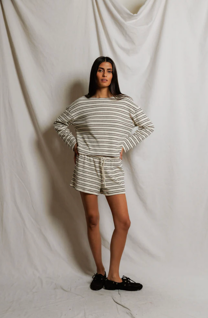 PWT Summer Loop Terry Shorts - Natural/Chocolate Stripe