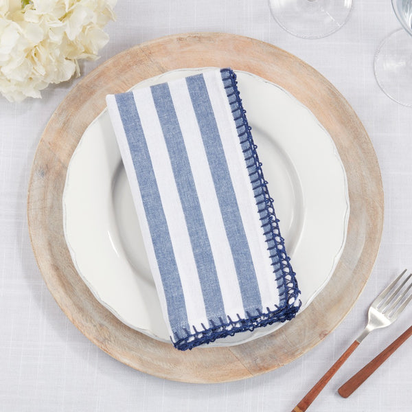 Striped Whipstitch Pom Pom Napkin Set