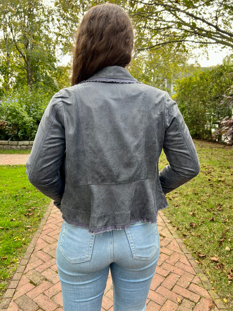Sarah Stewart Camille Leather Jacket - Distressed Blue