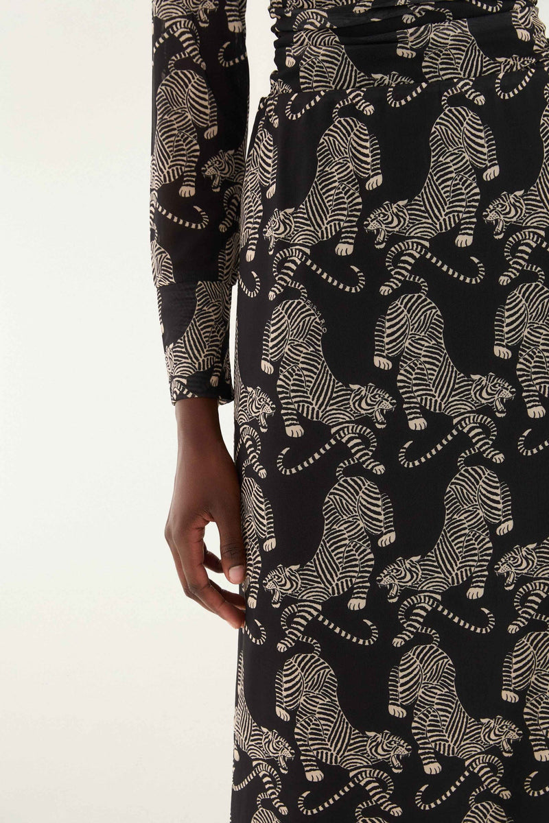Black Striped Tigers Tulle Midi Skirt