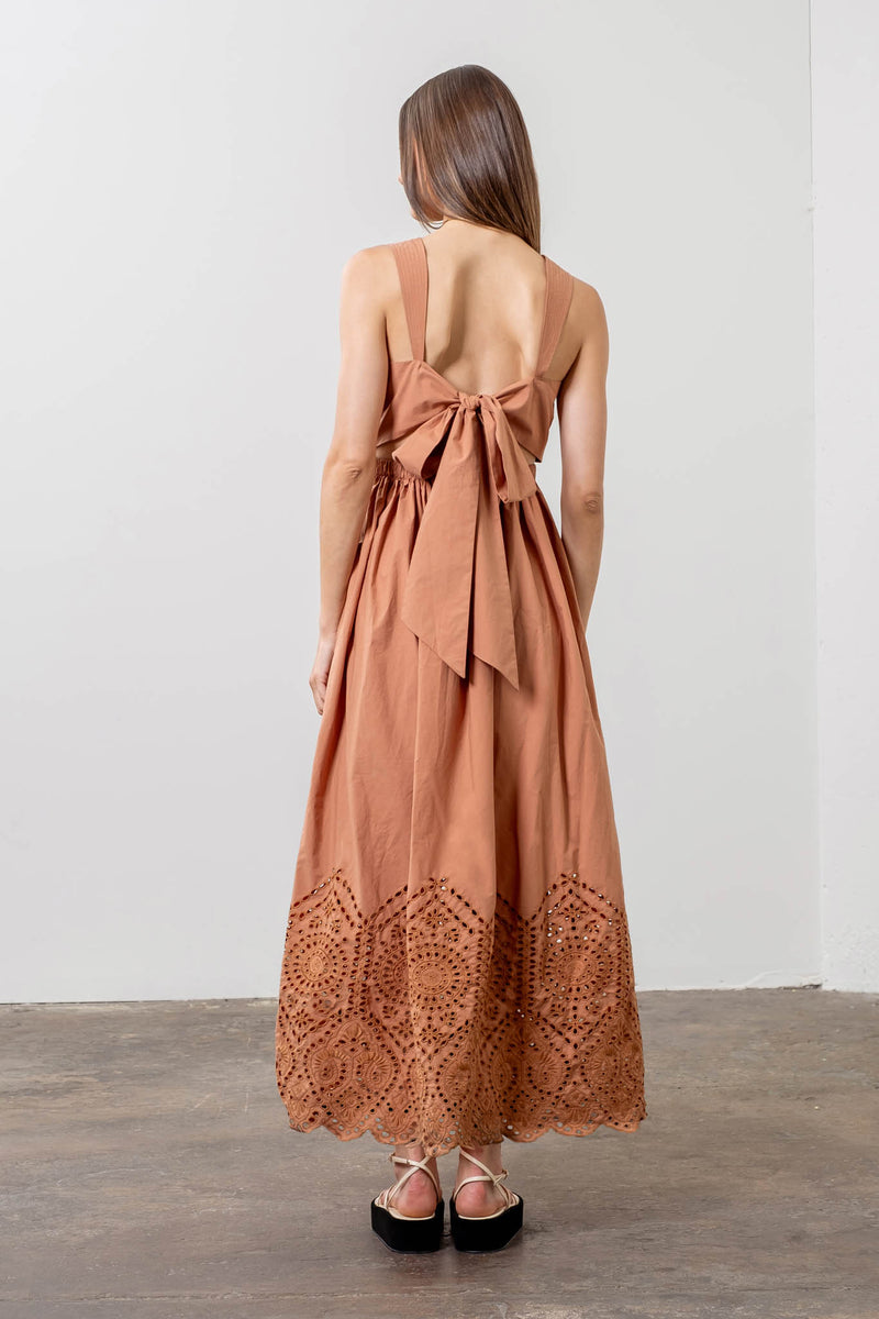 Katrina Tiered Eyelet Midi Dress - Terracotta