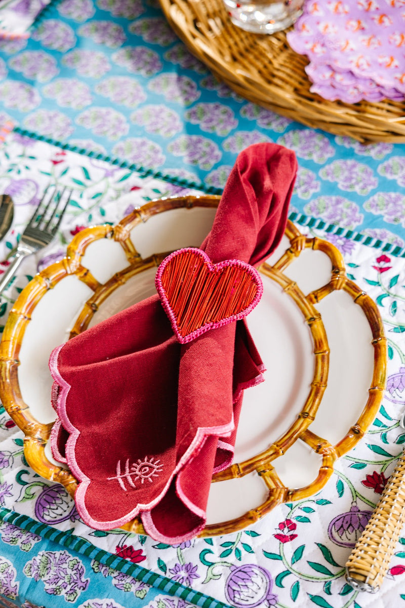 Raffia Napkin Ring Set - Red Heart