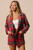 Brushed Plaid Sequin Patch Blazer - Red
