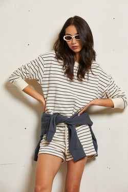 Tyler Stripe French Terry Pullover - Natural/Night