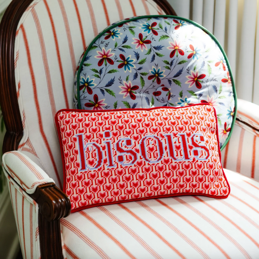 Bisous Needlepoint Pillow