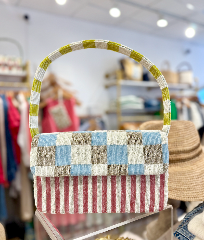 Checkerboard Beaded Handbag