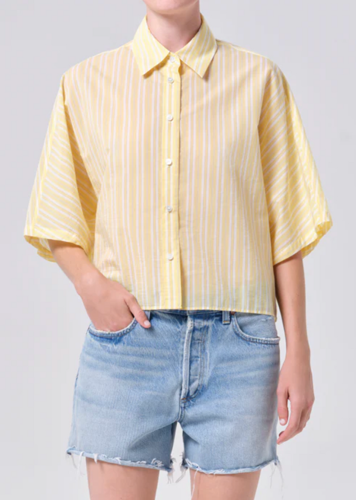 AGOLDE Merrin Shirt - Wirrel Stripe/Lemon Drop/Cream