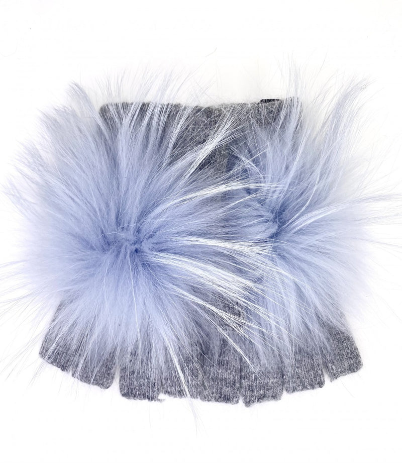 Linda Richards Angora Pom Handwarmer - Grey/Blue Mist