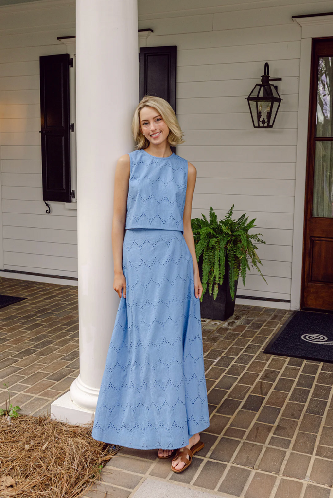 Sail to Sable Blue Shell Eyelet Maxi Skirt