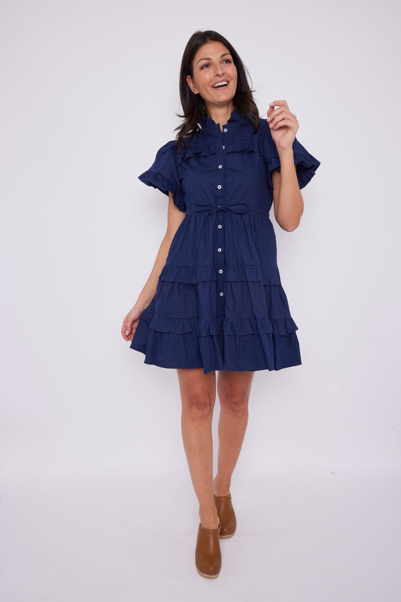 Scalloped Edge Shirt Dress - Navy