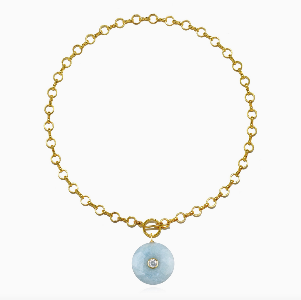 Statement Aquamarine Coin Toggle Necklace