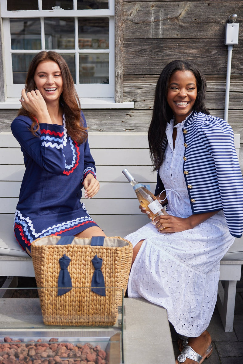 Button Front Stripe Mini Jacket - Navy/White