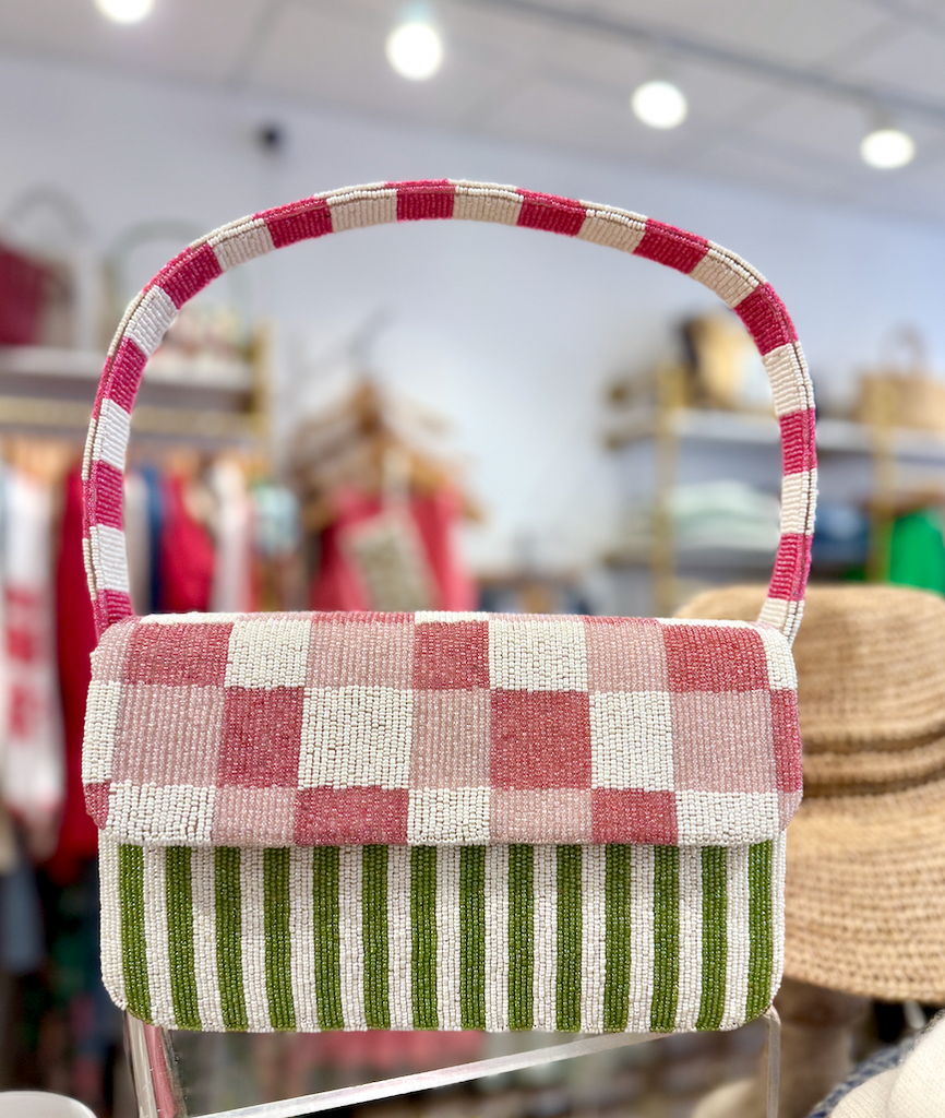 Checkerboard Beaded Handbag