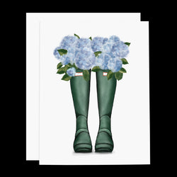Rain Boots & Hydrangeas Greeting Card