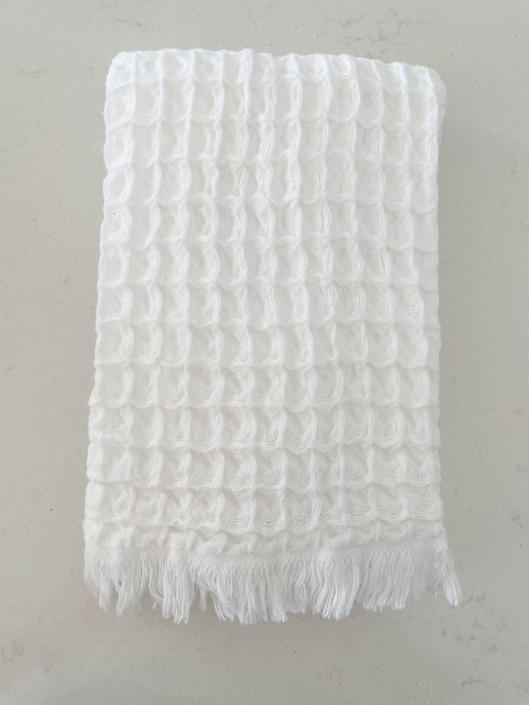 Turkish Cotton Waffle Hand Towel Set - White