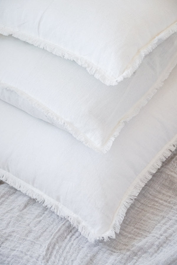 Bright White So Soft Fringe Linen Pillow - 26 x 26