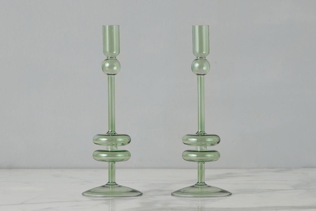 Medium Glass Candlestick Pair