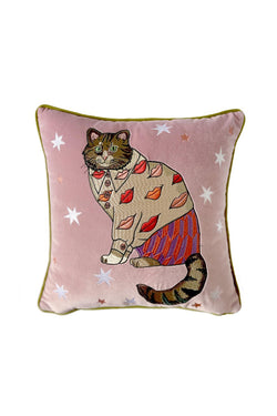 Fashion Cat Lips Embroidered Cushion Cover