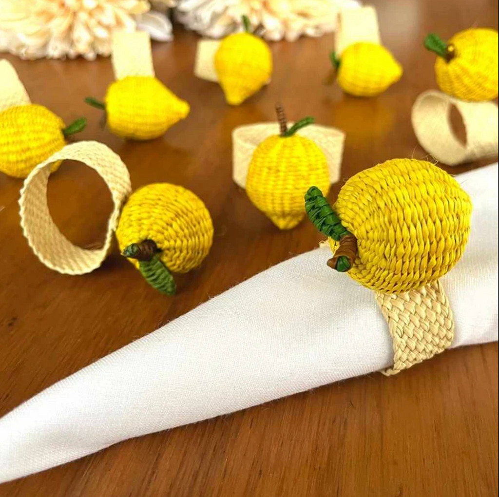 Woven Lemon Napkin Ring Set