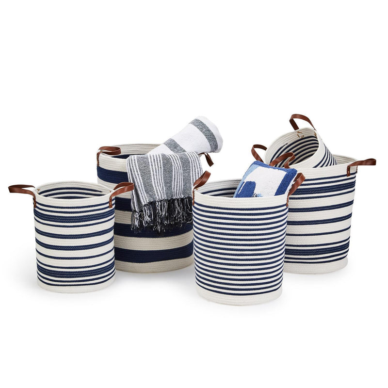 Two's Company Blue & White Striped Basket - 18"