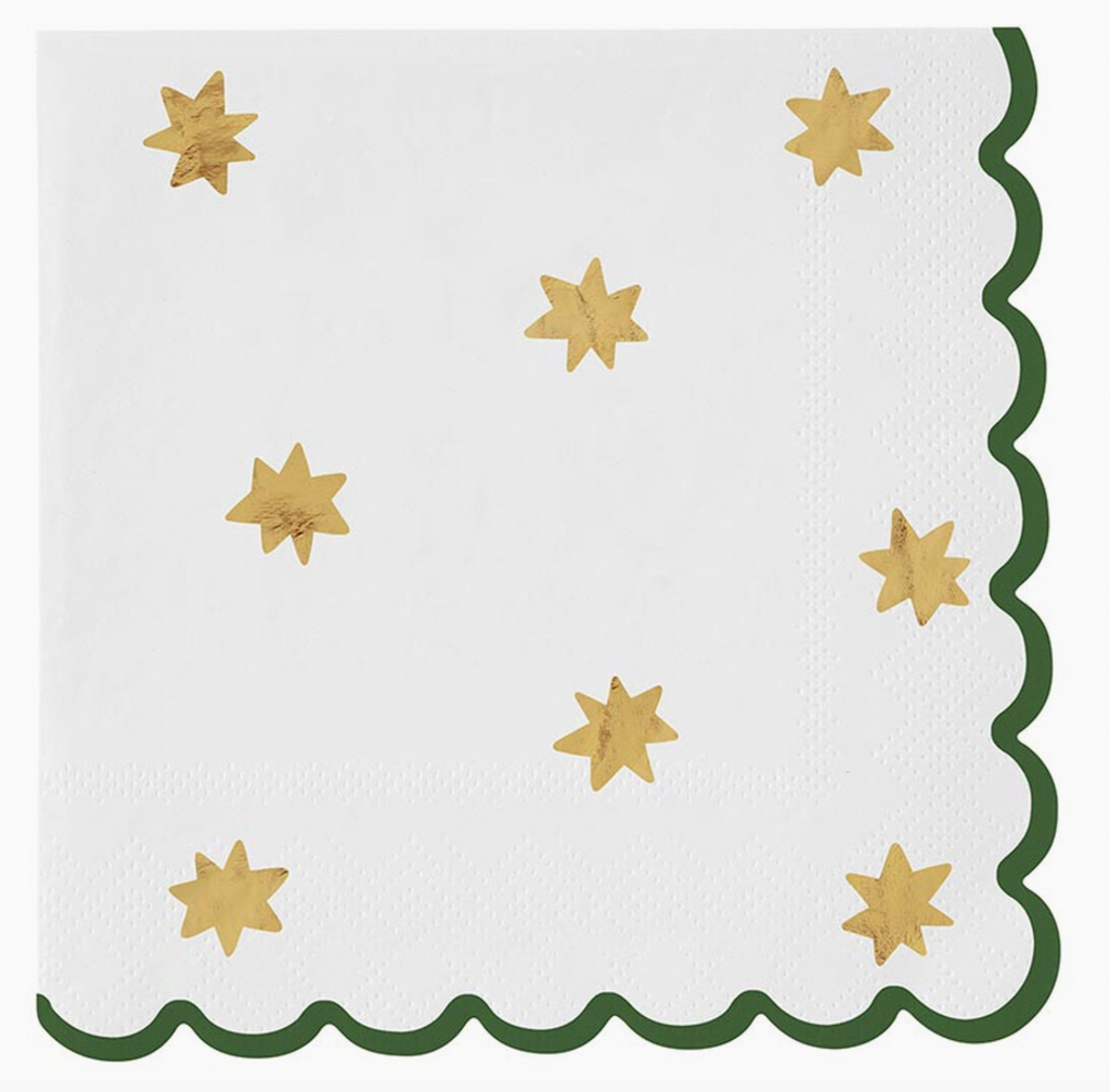Gold Stars Scalloped Cocktail Napkins