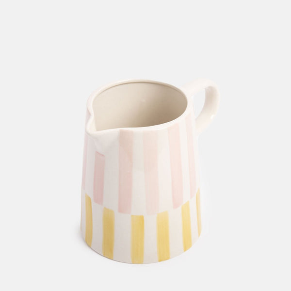 Pink/Yellow Offset Stripe Stoneware Jug