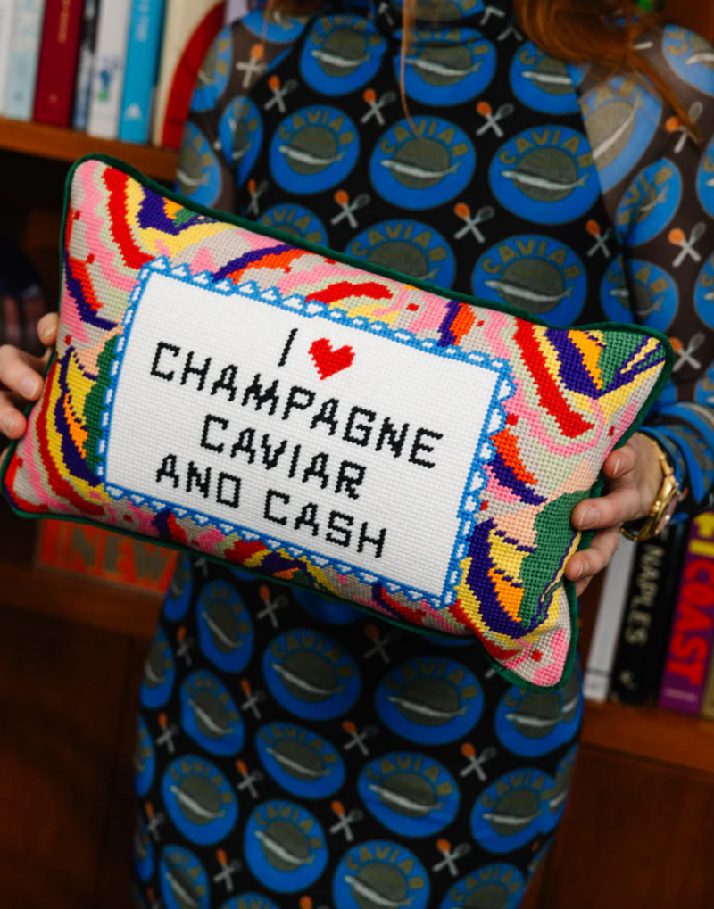 Caviar & Cash Needlepoint Pillow