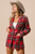 Brushed Plaid Sequin Patch Blazer - Red