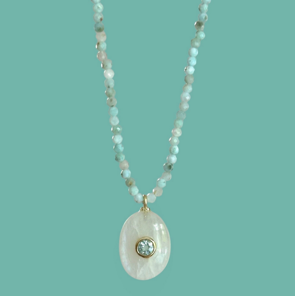 Triple Gemstone Beaded Choker - Moonstone & Larimar