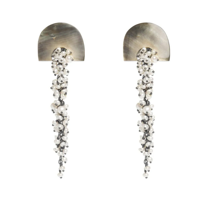 Hakuro Grey Mother of Pearl and Pearl Long Drops