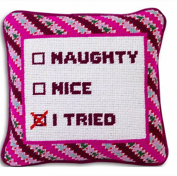 I Tried Needlepoint Pillow