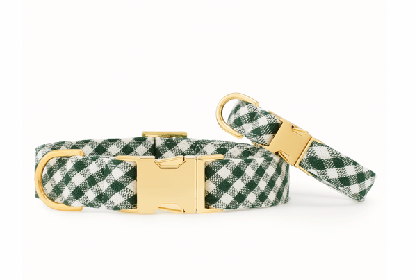Evergreen Gingham Dog Collar
