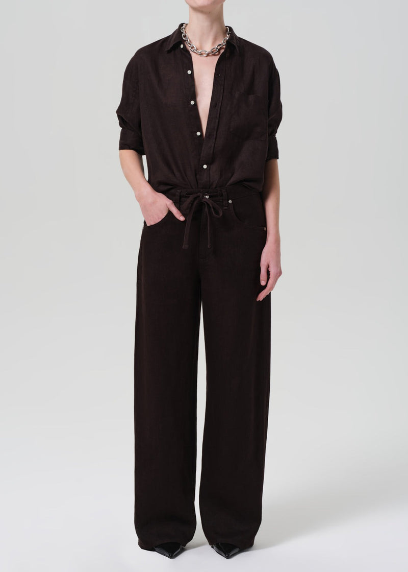 Kayla Linen Shrunken Shirt - Chocolate