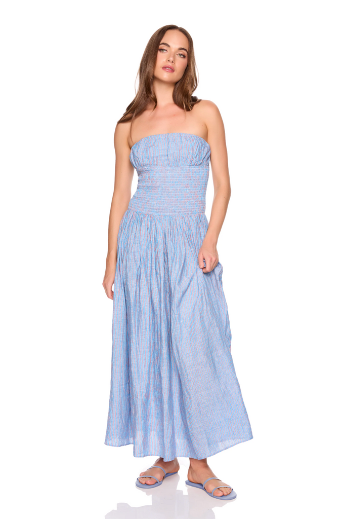 Stripe Smocked Waist Tube Maxi Dress - Sailor