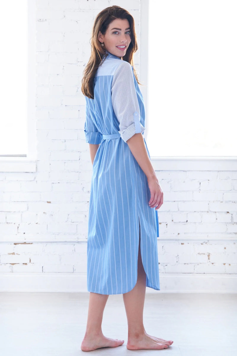 Finley Long Alex Colorblock Shirtdress - Blue Stripe