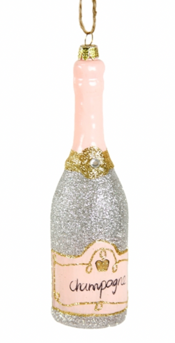Cody Foster Glittered Champagne Ornament - Silver