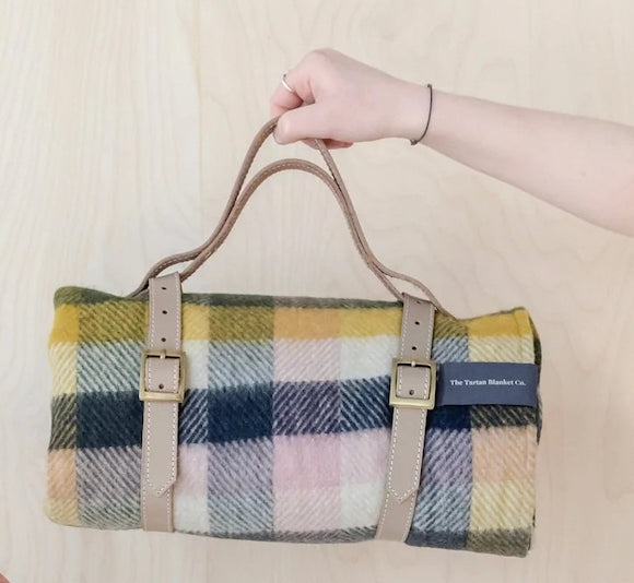 Tartan Waterproof Picnic Blanket W/Strap - Willow Herringbone Check