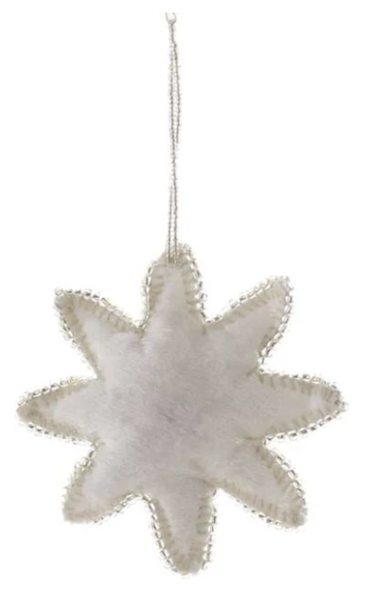 Velvet 8 Point Star Ornament - White