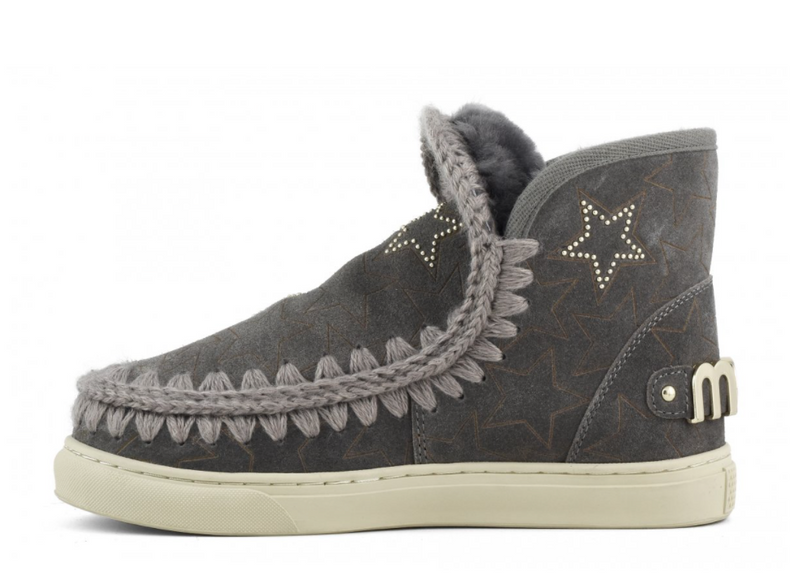 Mou Boots Eskimo Sneaker with Lasered Stars and Microstuds - Charcoal