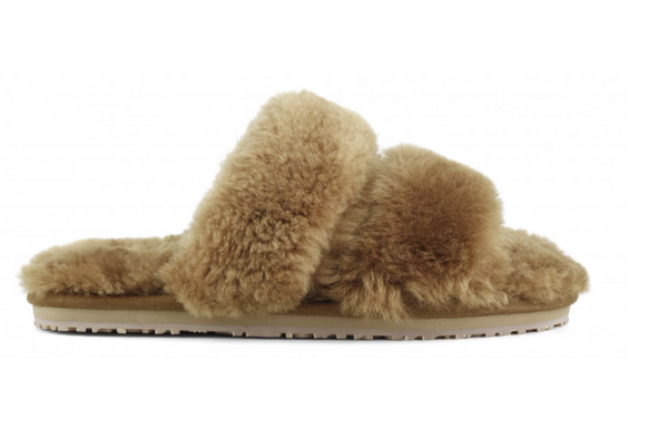 Mou Boots 2-Stripes Sheepskin Fur Slipper - Cognac