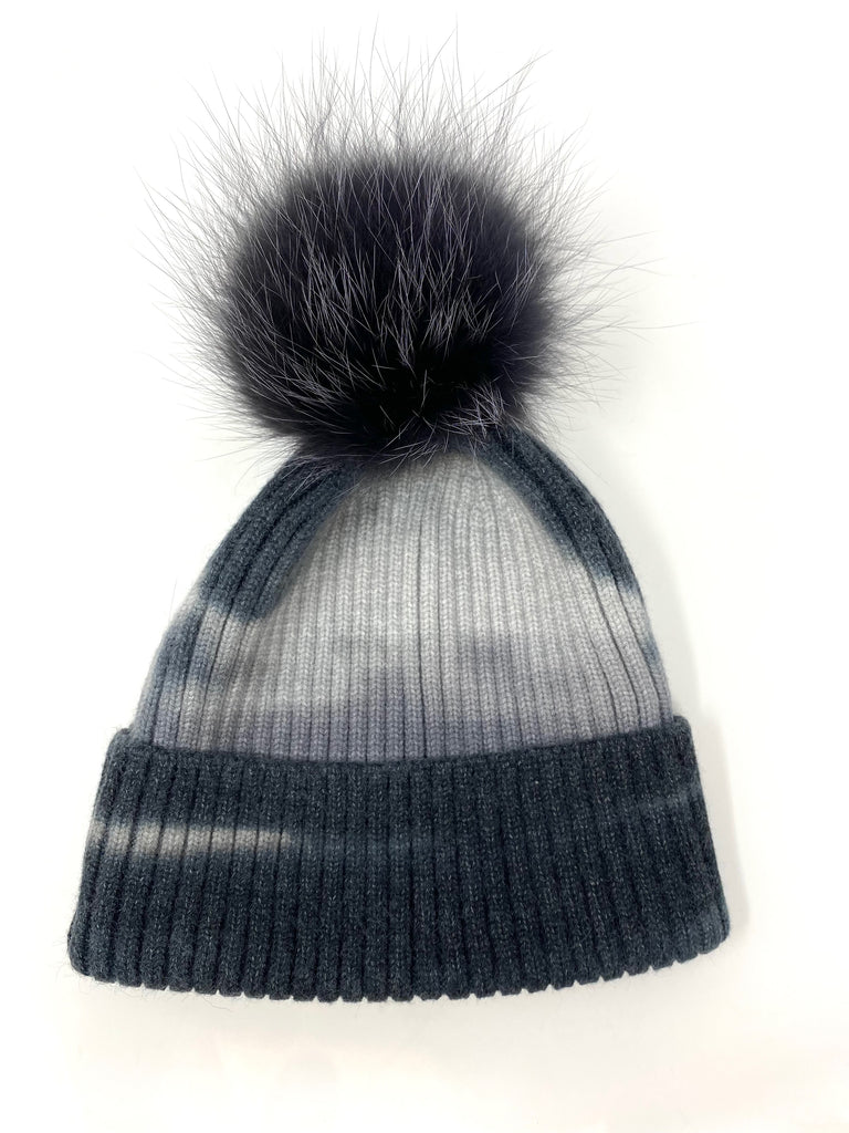 Mitchie's Black Tye Dye Hat with Fur Pom