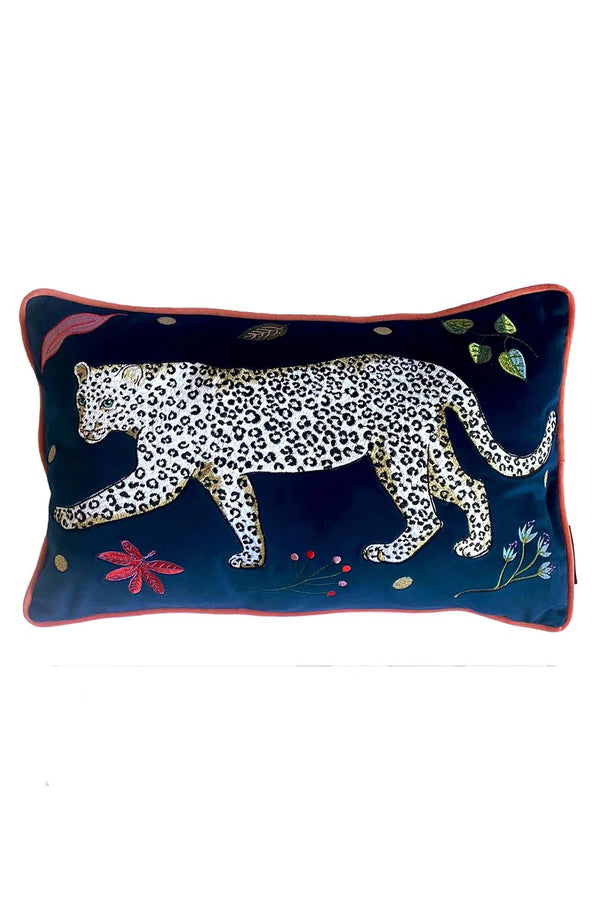 Karen Mabon Snow Leopard Velvet Cushion Bolster - Left