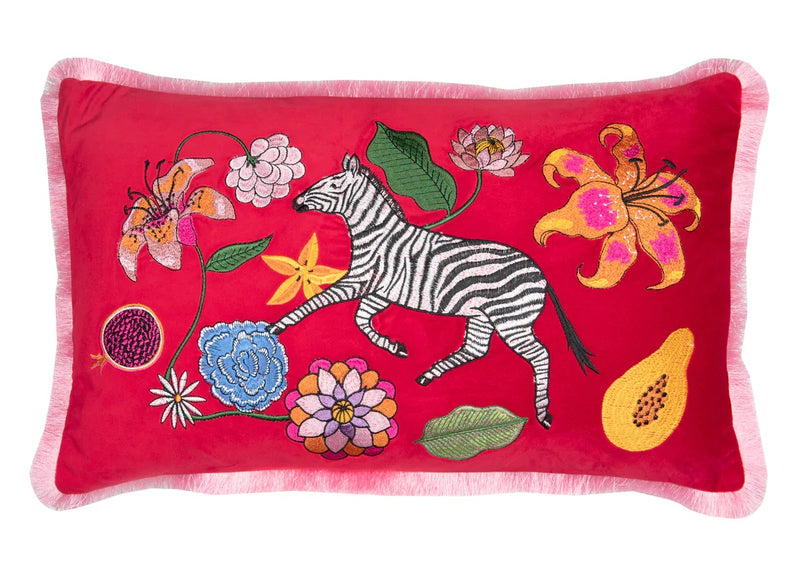 Karen Mabon Zebra Bouqet Bolster Cusion - Red