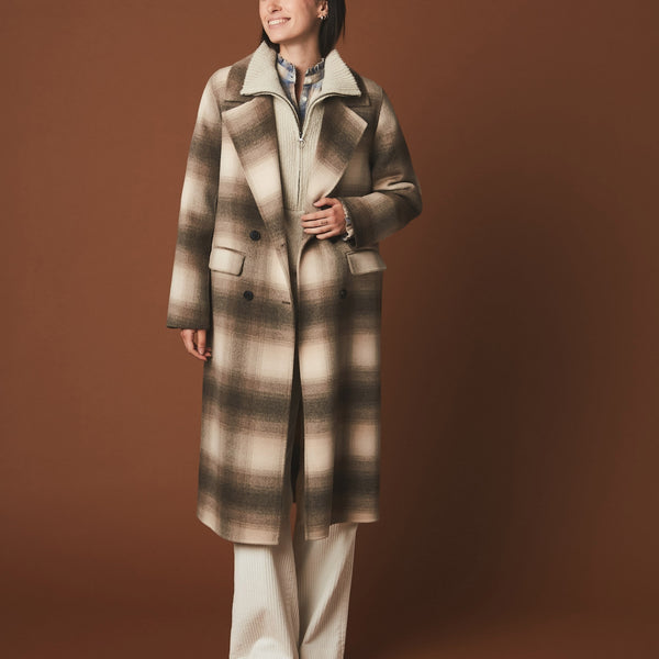 Hartford Valse Checks Coat in Double Face Wool - Beige Plaid – Nell