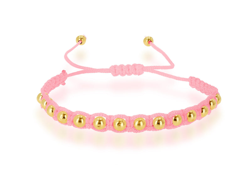 4mm Gold Bead Macrame Adjustable Bracelet - Light Pink